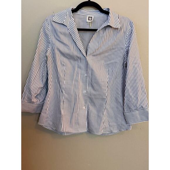 Anne Klein Tops - Anne Klein Pinstripe Button Front Blouse Gray White Women’s Medium